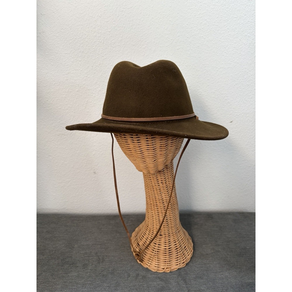Mens Woolrich Large Brown Crushable Water Repellant Hat With Tan Leather Band